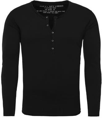 Key Largo - Shirt - Zwart - Henley Hals - Lange Mouw - Normale Pasvorm