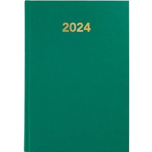 Grafoplás Economische kalender 2024, dagpagina, groen, harde kaft, Spaans, 14,5 x 21 cm, vinylomslag, Beierse serie, bladwijzer, perfect voor de planning van je jaar