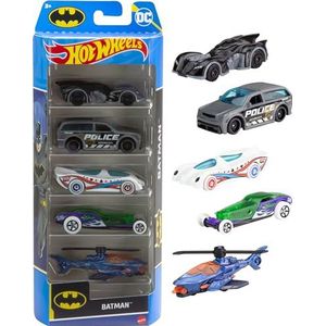 Hot Wheels Speelgoedvoertuigen met Batman als thema, schaal 1:64, set van 5, HXD61