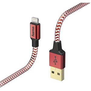 Hama Oplaad- en gegevensoverdrachtkabel ""Reflective"" (USB-A-stekker naar Lightning, USB 2.0, verguld, 480 MBit/s, 20 V, 3 A, kabellengte 1,5 m) rood