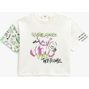 Koton Oversized T-shirt voor meisjes, met korte mouwen en ronde hals, ecru (010), 11-12 Jaar