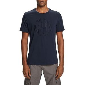ESPRIT T-shirt met borduurlogo, 100% biologisch katoen, Donkerblauw, L