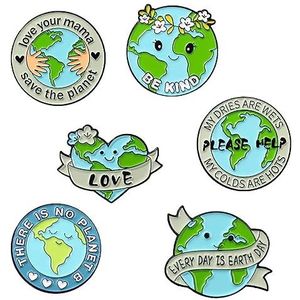 6 Leuke Pins Liefde Aarde Broche Leuke Emaille Pins Cartoon Badges Voor Diy Kleding Trui Shirt Jas Rugzak Unisex Versieren, Gelegeerd staal