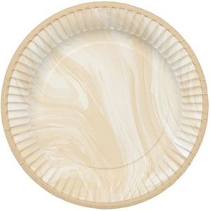 Folat 61912 Papieren Tableware papieren borden, rond, Ø marmer, beige, 23 cm, 8 stuks wegwerpservies, borden voor verjaardagsfeest, babyshower, bruiloft, bruidsfeest