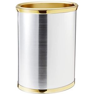 Kraftware Mylar geborsteld chroom/messing 13-inch ovale afvalmand met 3/4-inch geborsteld messing en gouden bumper