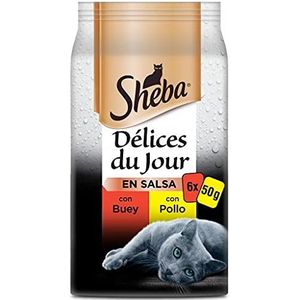 Sheba Délices du Jour Kattenvoer, vleessmaak, multipack (12 x 6 zakjes x 50 g)