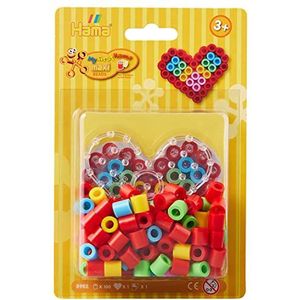 Hama Perlen 8982 Strijkkralen hart, blisterverpakking met ca. 100 maxi-kralen, 1 stiftplaat om in elkaar te steken, strijkpapier, voor kinderen vanaf 3 jaar