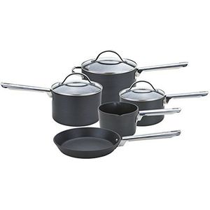 Anolon Melkpan, kookpan en braadpan van professioneel hard geanodiseerd materiaal, zwart, hard geanodiseerd aluminium, zwart, set van 5