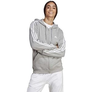 adidas Dames Essentials 3-Stripes French Terry Regular Full-Zip Hoodie, Medium Grey Heather/White, M