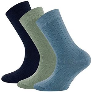 EWERS Retro Chic sokken, verpakking van 3 stuks, rib voor kinderen, klassieke geribbelde structuur, trendy kleuren en optimale pasvorm, Made in Germany, donkerblauw/groen/blauw, 35/38 EU