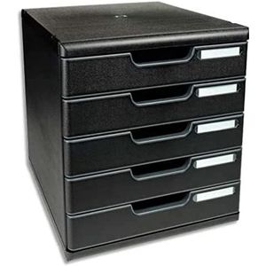Exacompta - ref. 301414D - Organisatiesysteem - Ladebox MODULO A4 met 5 gesloten laden voor A4+ documenten - Afmetingen: Diepte 35 x Breedte 28,8 x Hoogte 32 cm - Zwart