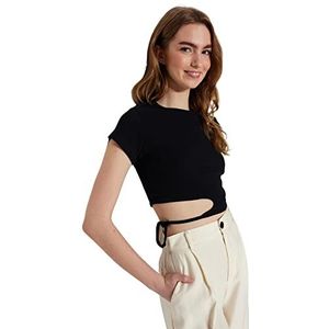 Trendyol Dames getailleerd basic ronde hals gebreide blouse shirt, Zwart, L