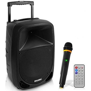 1000W Portable Bluetooth PA Speaker - 10'' Karaoke Speaker System with UHF Wireless Microphone, Remote Control & Built-in Rechargeable Battery, MP3/USB/SD, LED Battery Indicator Lights - Pyle PSBT105A