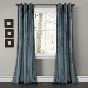 Lush Decor Prima fluwelen gordijnen kleurenblok kamer verduistering raampaneel set voor woonkamer, eetkamer, slaapkamer (paar), 95 inch l, leisteen blauw