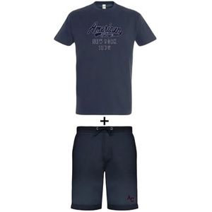 AMERICAN COLLEGE USA 2-delige set T-shirt + uniseks shorts, Marineblauw, S