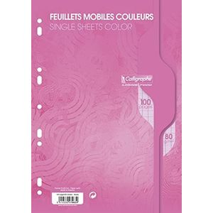 Clairefontaine - Ref 7963C - Calligraphe Losbladig gekleurd papier (Pack van 50 vellen) - A4-formaat, 80gsm superfijn vellum papier, séyès gelijnd, 100 pagina's - roze