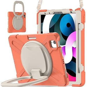 Hoes voor iPad Pro 11 2022/2021/2020 en iPad Air 10,9 inch 2022/2020, schokbestendig, robuuste beschermhoes met 360° draaistand, polsband, penhouder, oranje