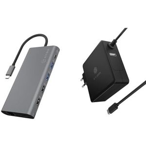 ICY BOX IB-DK4050-CPD USB-C Dock met 2 HDMI, 1 DP 1.4, 100 W Power Delivery & ICY BOX 90W USB-C voeding voor laptops, tablets en smartphones, Power Delivery 3.0, 1,8 m kabel, zwart, 60772