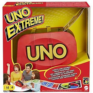 UNO Extreme kaartspel inclusief random kaartlanceerder met licht en geluid en 112 kaarten, voor kind, tiener en volwassenen spelletjesavond cadeau leeftijden 7 jaar en ouder, GXY75