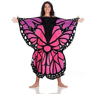 Kanguru Butterfly Vlinder, superzacht, gezellig, pluizig, warm, fleece draagbare deken microvezel, volwassen maat, polyester, roze, blauw, zwart, 120 x 120 cm