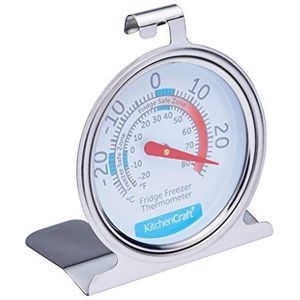 KitchenCraft Vriezer-/koelkastthermometer met minimale en maximumtemperatuurhandleiding, roestvrij staal