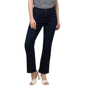 Ulla Popken Dames grote maten plus size jeans, dark denim, 5-pocket-snit, elastische tailleband 817322, blauw, 42W x 32L