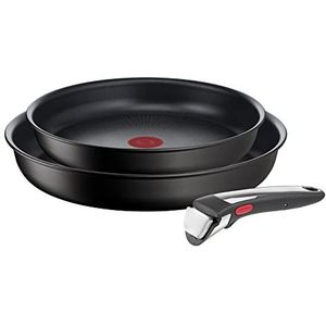 Tefal Ingenio Unlimited On Pannenset, 2-delig, met afneembare handgreep, 22 en 26 cm, verwisselbare handgreep, antiaanbakpannen, titanium coating, thermo-signaal, zwart