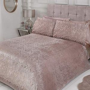 Sleepdown Paisley bloemen dekbedovertrek met kussenslopen, luxe glinsterend fluweel beddengoed set, blush roze-super king (220 cm x 260 cm), polyester