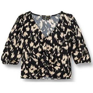 faina Dames gedrapeerd blouseshirt 19526458, zwart beige, XL, zwart beige, XL