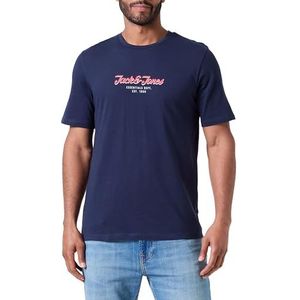 JACK & JONES Heren Jjhenry Tee Ss Crew Neck T-shirt, Navy Blazer/Print: jack & Jones, S