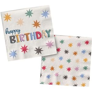 Folat 26862 Decoratie wit met kleurrijke sterren servetten Starburst-33 x 33 cm-20 stuks vrolijk en kleurrijk feestservies voor kinderen en volwassenen verjaardag, meerkleurig