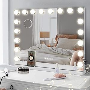Hansong Bluetooth Make-up Spiegel met verlichting 18 LED-lamp Dresse Spiegel Hollywood Spiegel met USB oplaadpoort 3 kleurtemperaturen grote make-upspiegel voor tafelspiegels of wandspiegel