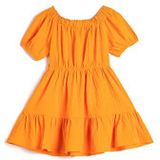 Koton Meisjesjurk met pofmouwen, off-shoulder, midi-jurk, oranje (200), 7-8 jaar