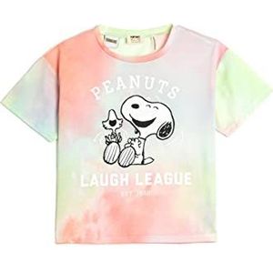 Koton Girls's Snoopy Licenced T-shirt met korte mouwen en ronde hals, Groen design (7d5), 6-7 Jaar