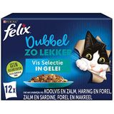Felix Dubbel Zo Lekker Vis Selectie kattenvoer, natvoer met Koolvis en Zalm, met Haring en Forel, met Zalm en Sardine, met Forel en Makreel in Gelei 12x85g - doos van 4 (48 portiezakjes, 4,08kg)