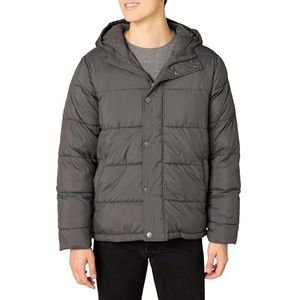 Amazon Essentials Heren zwaargewicht puffer jas met capuchon, donkergrijs, L