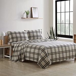 Eddie Bauer Katoenen flanellen beddengoedset, geborsteld voor extra zachtheid, gezellige huisdecoratie, Edgewood plaid, Queen