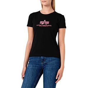 ALPHA INDUSTRIES Dames New Basic T Wmn Neon Print Korte Mouw Shirt, zwart/neon roze., XS
