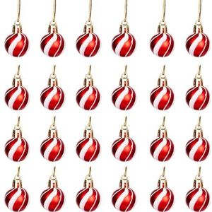 Kerstballen, 30 mm/12 stuks, onbreekbare roodwitte snoepstrips, kerstboomdecoraties, balornamenten, ballen, hangende decoraties, vakantiedecoratie - glanzend, mat, glitter