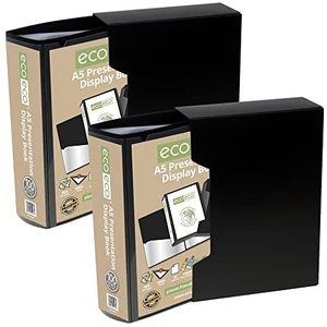 eco-eco A5 formaat 50% gerecycled 100 zak zwart presentatie display boek, opslag case portfolio kunstmap met plastic mouwen met zwarte displaydoos, (Pack van 2 boeken) eco065x2