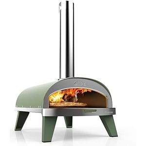 ZiiPa - Piana-pizzaoven, compacte pizzaoven voor buiten, pelletpizzaoven, houtvuur, oven met draaiplaat voor 360° koken, geïntegreerde thermometer, (Eucalyptus)