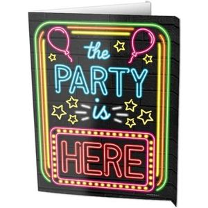 PD-Party 7006017 Feest Decoratie Venster Teken | Cardboard Window Signs | Kartonnen Teken - The Party is Here, 60cm Lengte x 45cm Breedte x 50cm Hoogte