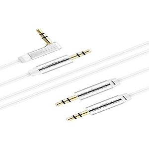 Sentivus AU111 Premium Audio Kabelset (3,5 mm stekker naar 3,5 mm stekker + 1 x 3,5 mm stekker naar 3,5 mm stekker 90 graden hoek), 1,00 m, wit