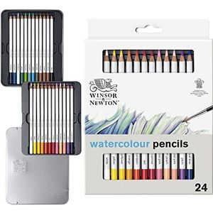 Winsor & Newton 0490015 Precisie aquarel - kunstenaarskleurpotloden in een set, levendige kleuren, hoogwaardige kunstenaarspigmenten voor levendig tekenen in meerdere lagen, Aquarelpotloden Set - 24