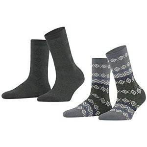 Esprit Fairs Isle 2-pack sokken voor dames, duurzaam biologisch katoen, wol, dun patroon, 2 paar, meerkleurig (assortiment 50)., 35-38 EU
