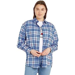 Tommy Jeans Tjw geruite overshirt geweven tops voor dames, Blauwe Check, M