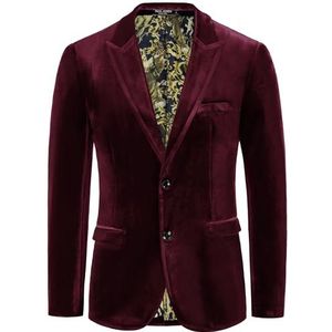 PJ PAUL JONES Fluwelen blazer voor heren, sportjas met twee knopen, effen slim fit pak voor diner, bal, bruiloft, Zwart Rood, M