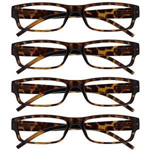 The Reading Glasses Company Bruin Schildpadschild Lichtgewicht Comfortabele Lezers Waarde 4 Pack Designer Stijl Mens Womens UVR4PK032BR +3.50