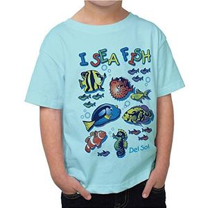Del Sol Peuter Boys Crew Tee - I Sea Fish, Chill Blue T-Shirt - Veranderingen van blauw naar levendige kleuren in de zon - 100% gekamd, ringgesponnen katoen, fijne jersey, Relaxed Fit - maat 2T