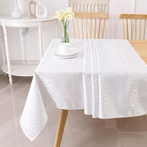 Majestic Giftware Polyester tafelkleden voor rechthoekige tafels | (70/144) - TC1348 Jacquard Zilver Ripple Zoom Stitch Eettafel Cover | Decoratief wasbaar tafelkleed voor keuken, eetkamer